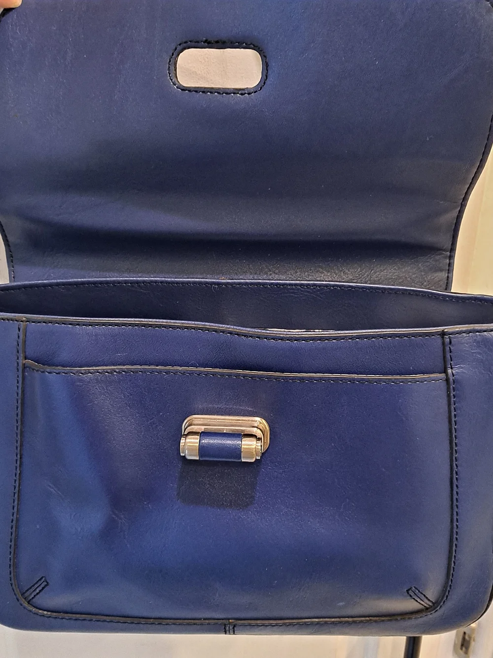 Etienne Aigner Scottsdale Midnight Blue Leather  Satchel Structured Turn-Lock